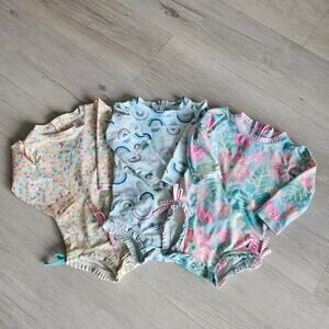 3 RuffleButts 12-18 long Sleeve One Piece Rash Guards bundle